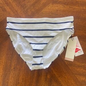 CALIA Core Mid Rise Swim Bottom White Blue Stripe Mesh Bikini Brief Small NEW